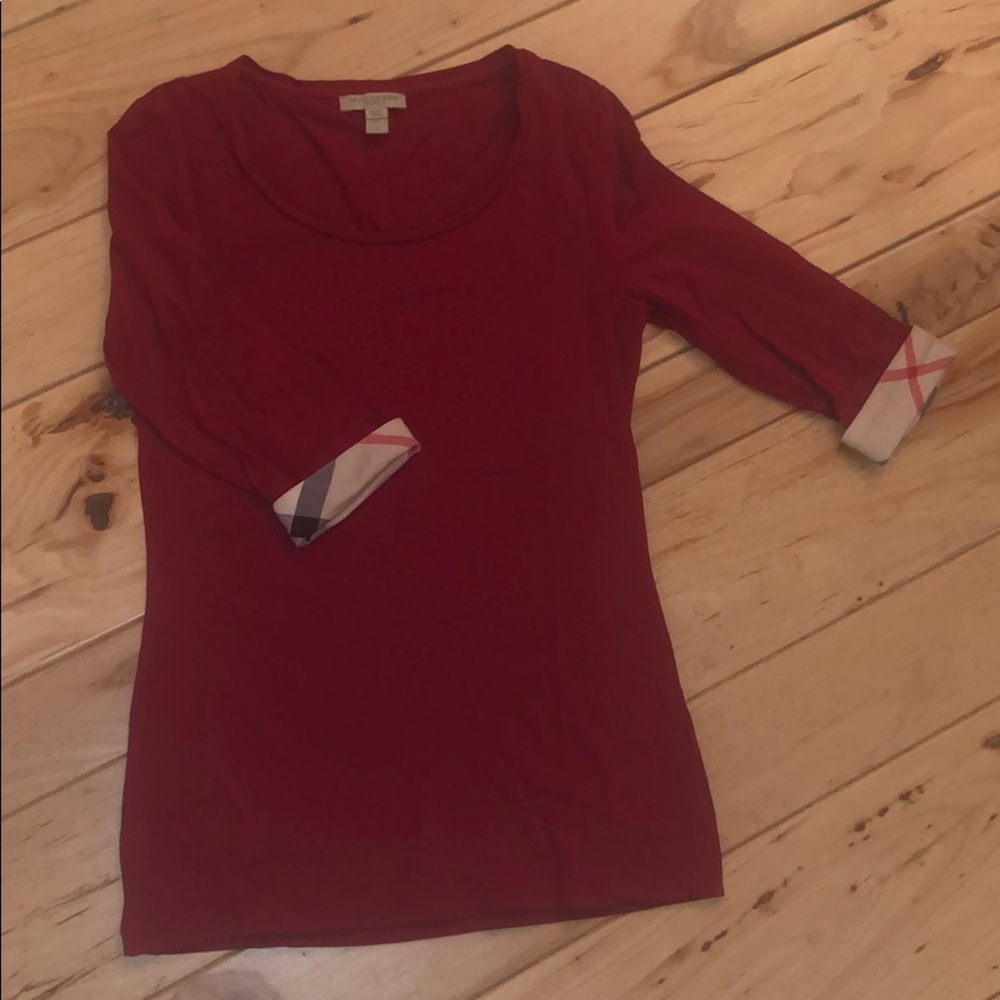 Burberry Top with Quarter Length Plaid Cuffs